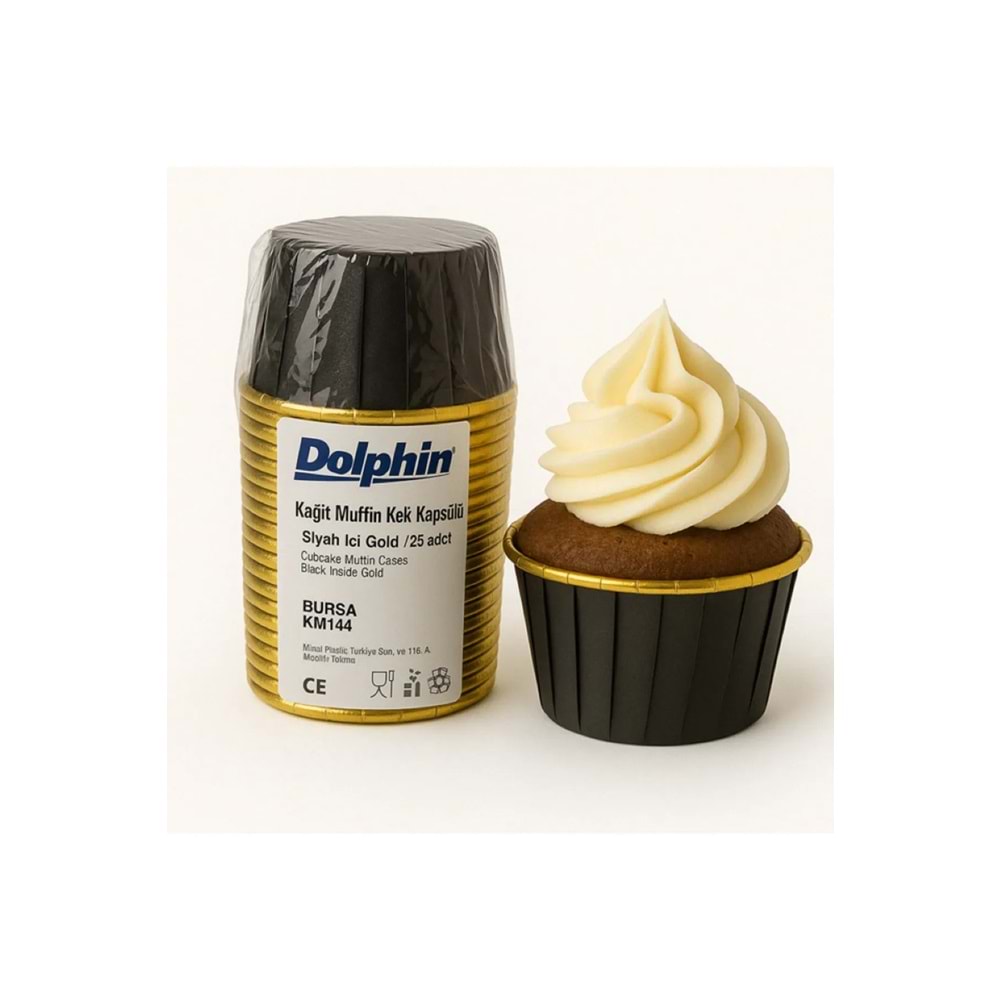 DOLPHİN MUFFİN KEK KAPSÜLÜ SİYAH -ALTIN 25 Lİ
