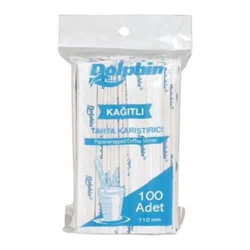 DOLPHİN KAĞITLI TAHTA KARIŞTIRICI 11 CM POŞETLİ 100 LÜ
