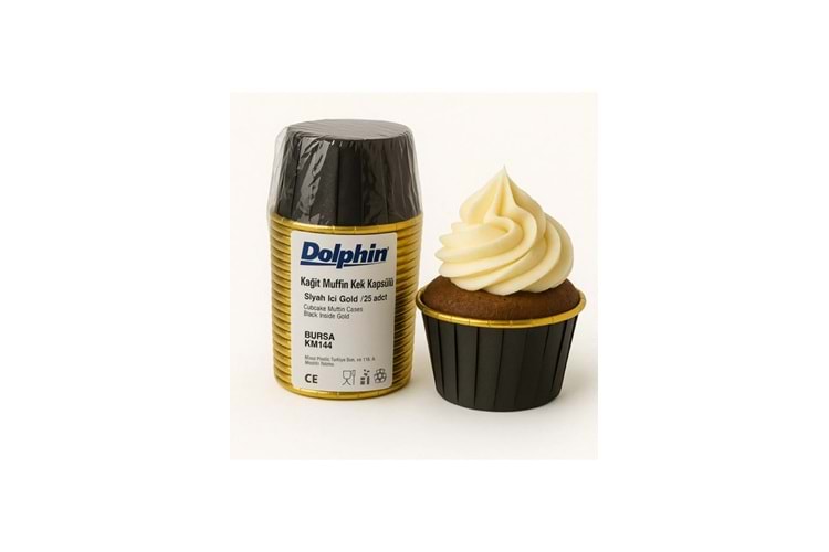 DOLPHİN MUFFİN KEK KAPSÜLÜ SİYAH -ALTIN 25 Lİ