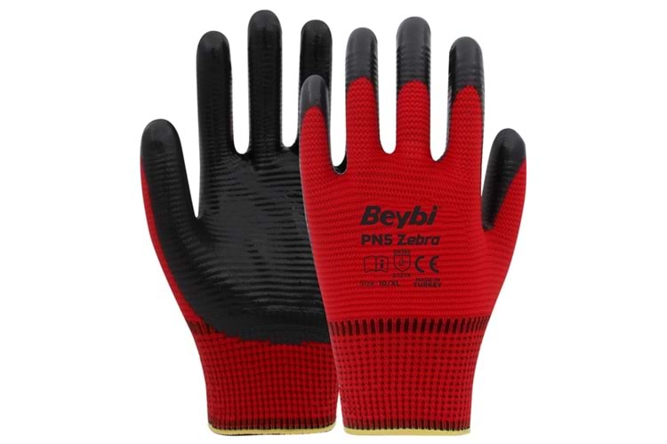 BEYBİ ELDİVEN NİTRİL POLY ÖRME KIRMIZI SİYAH