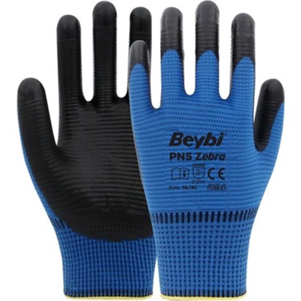 BEYBİ ELDİVEN NİTRİL TIRTIKLI ZEBRA MAVİ SİYAH